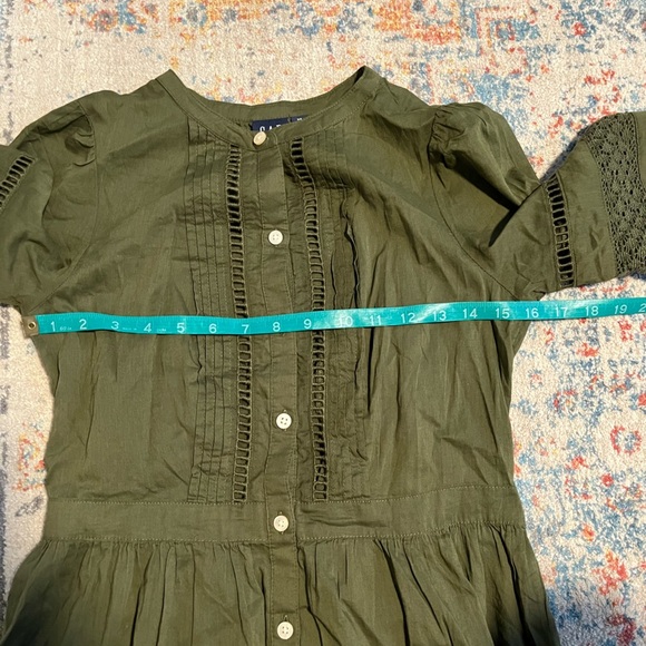 Gap olive green cotton eyelet midi button-down dress - Picture 6 of 11